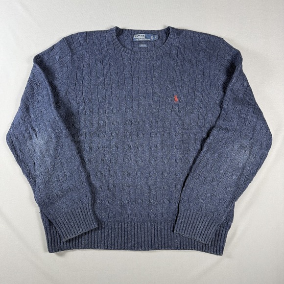 Polo Ralph Lauren Other - Polo Ralph Lauren Sweater Mens Large Blue Cable Knit Silk Crewneck Pullover
